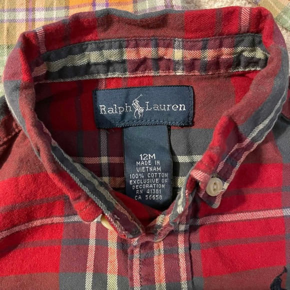 2 Pack, Ralph Lauren Toddler Plaid Button Down Size 12M Long Sleeve 100% Cotton - Picture 2 of 10